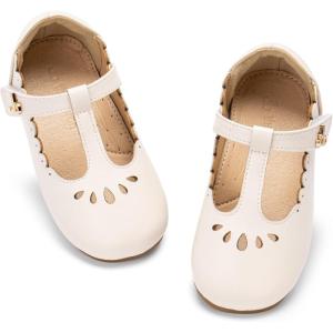 THEE BRON Girls T-Strap Shoes | Square Toe for Wide Feet | Party & Dress Toddler Kid(Af560-cinnamon Apricot)