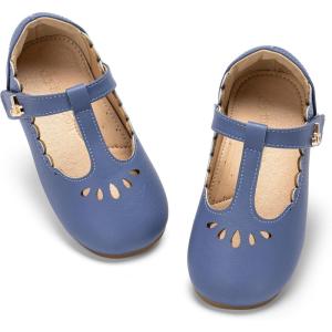 THEE BRON Girls T-Strap Shoes | Square Toe for Wide Feet | Party & Dress Toddler Kid(Af560-cornflower Blue)