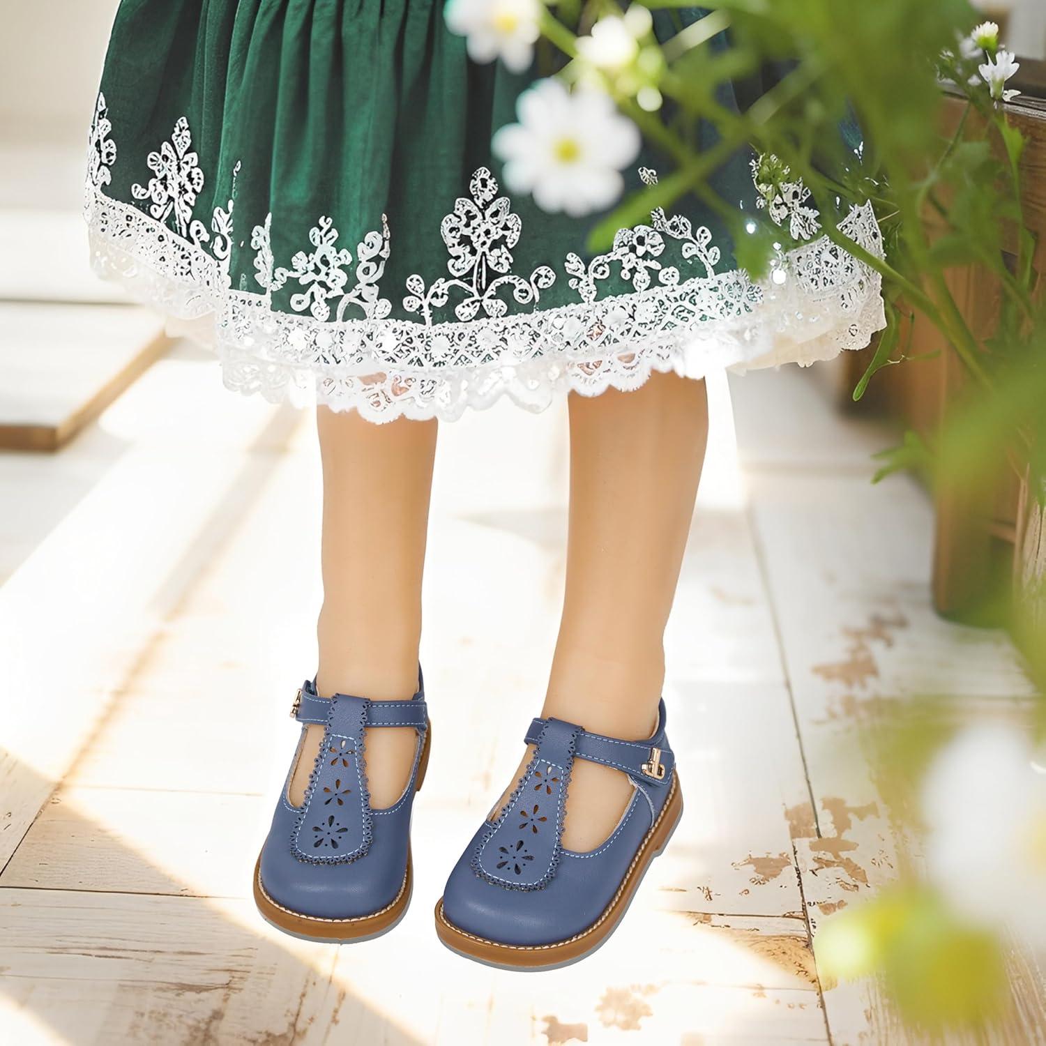 image:imageTHEE BRON Girls TStrap Mary Jane Oxfords Vintage Cutout Dress Shoes School PartyAx502cornflower Blue