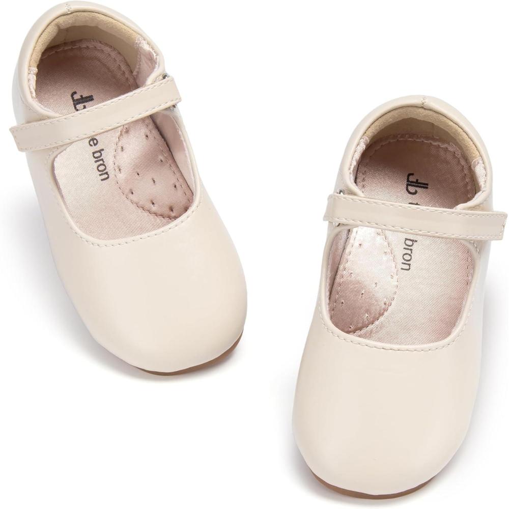 image:imageTHEE BRON Girls Glitter Mary Jane Flats Shimmery Princess Style Shoes for Toddler PartyAf434almond Cream