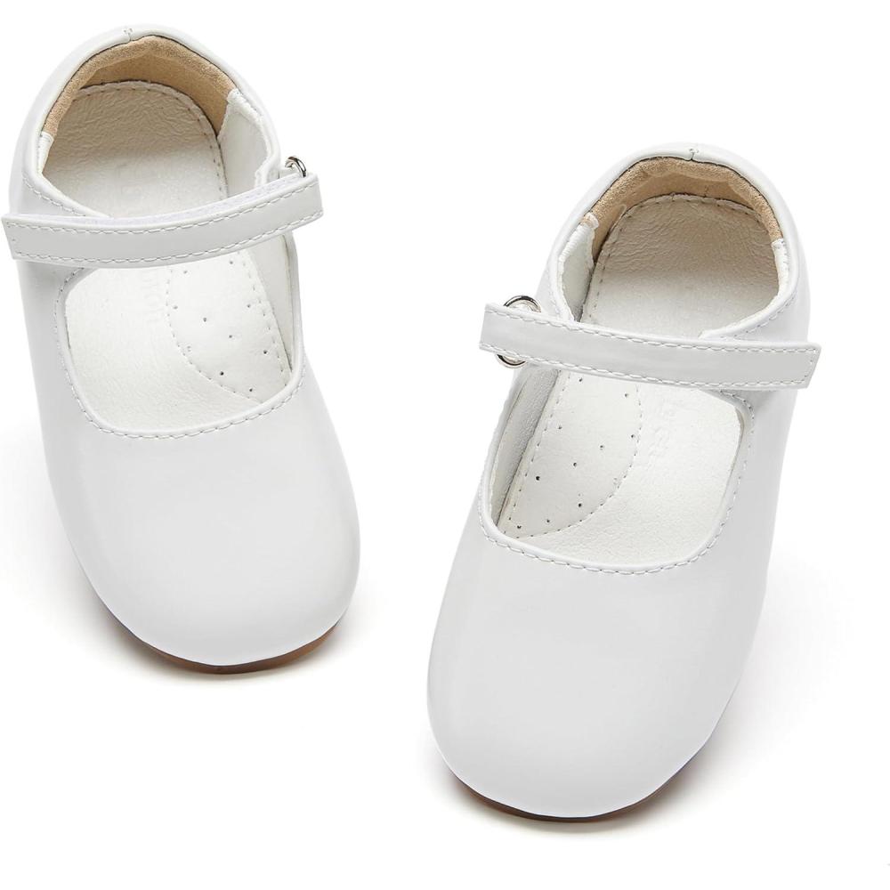 image:imageTHEE BRON Girls Glitter Mary Jane Flats Shimmery Princess Style Shoes for Toddler PartyAf434mirror White