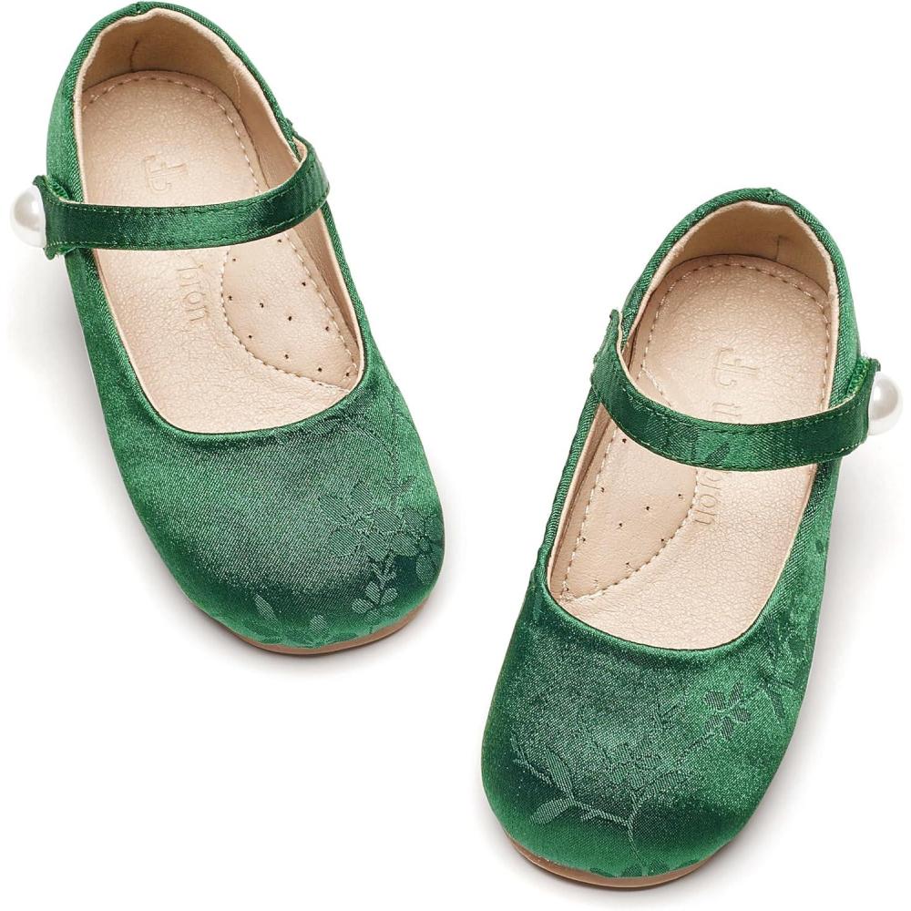image:imageTHEE BRON Girls Glitter Mary Jane Flats Shimmery Princess Style Shoes for Toddler PartyAf460emerald Green