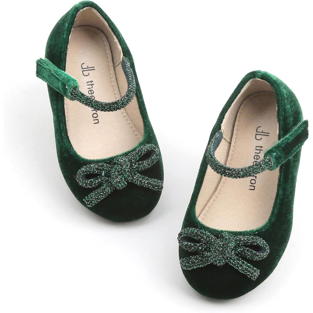 image:imageTHEE BRON Girls Glitter Mary Jane Flats Shimmery Princess Style Shoes for Toddler PartyAf468velvet Emerald Green