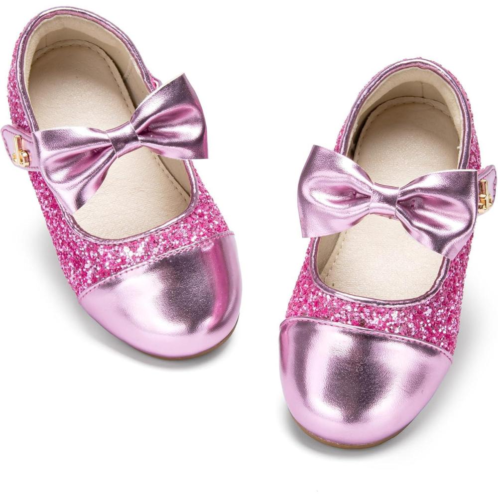 image:imageTHEE BRON Girls Glitter Mary Jane Flats Shimmery Princess Style Shoes for Toddler PartyAf552berry Pink