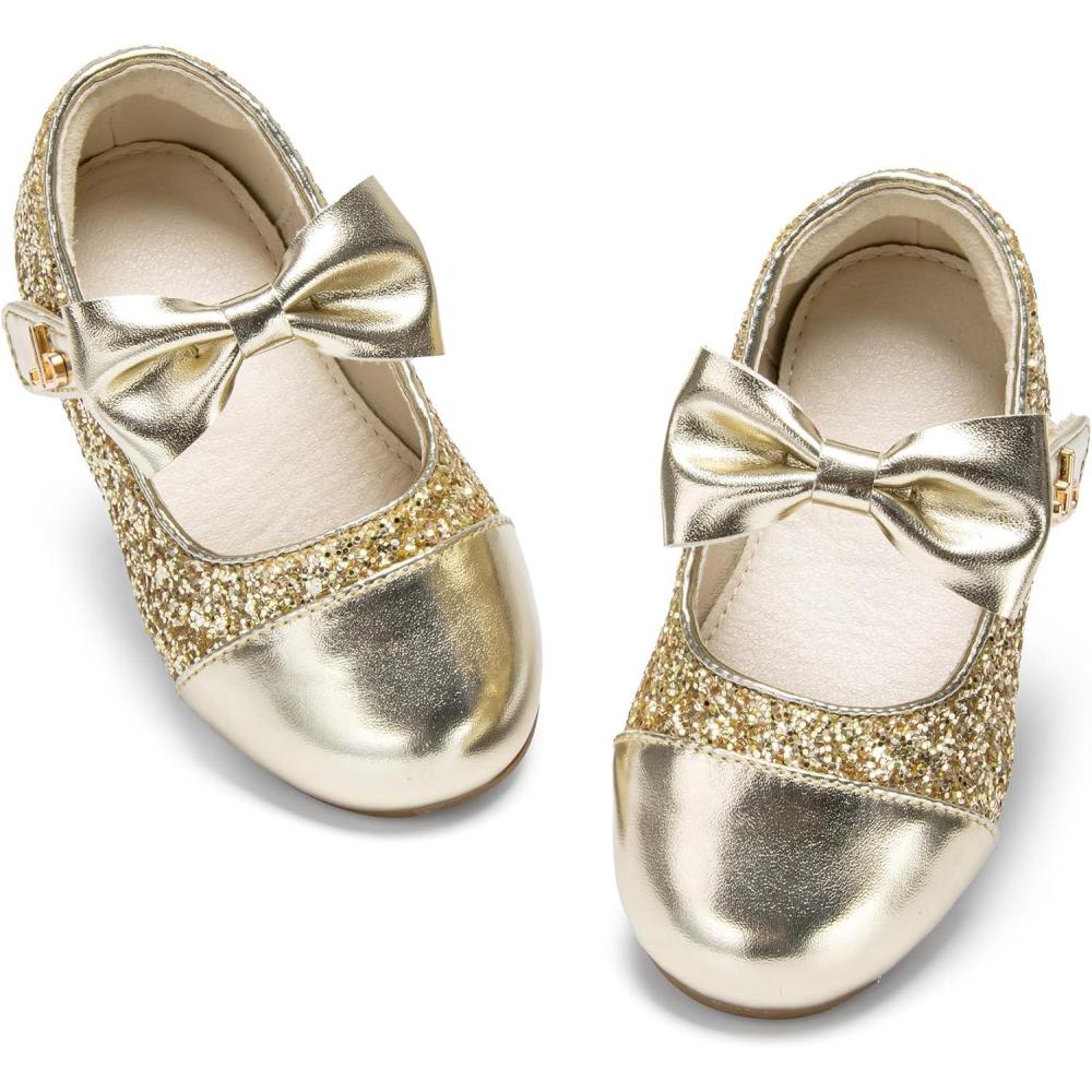image:imageTHEE BRON Girls Glitter Mary Jane Flats Shimmery Princess Style Shoes for Toddler PartyAf552sunbeam Gold