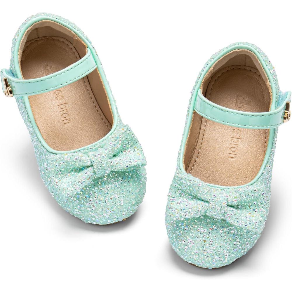 image:imageTHEE BRON Girls Glitter Mary Jane Flats Shimmery Princess Style Shoes for Toddler PartyAf562pastel Green