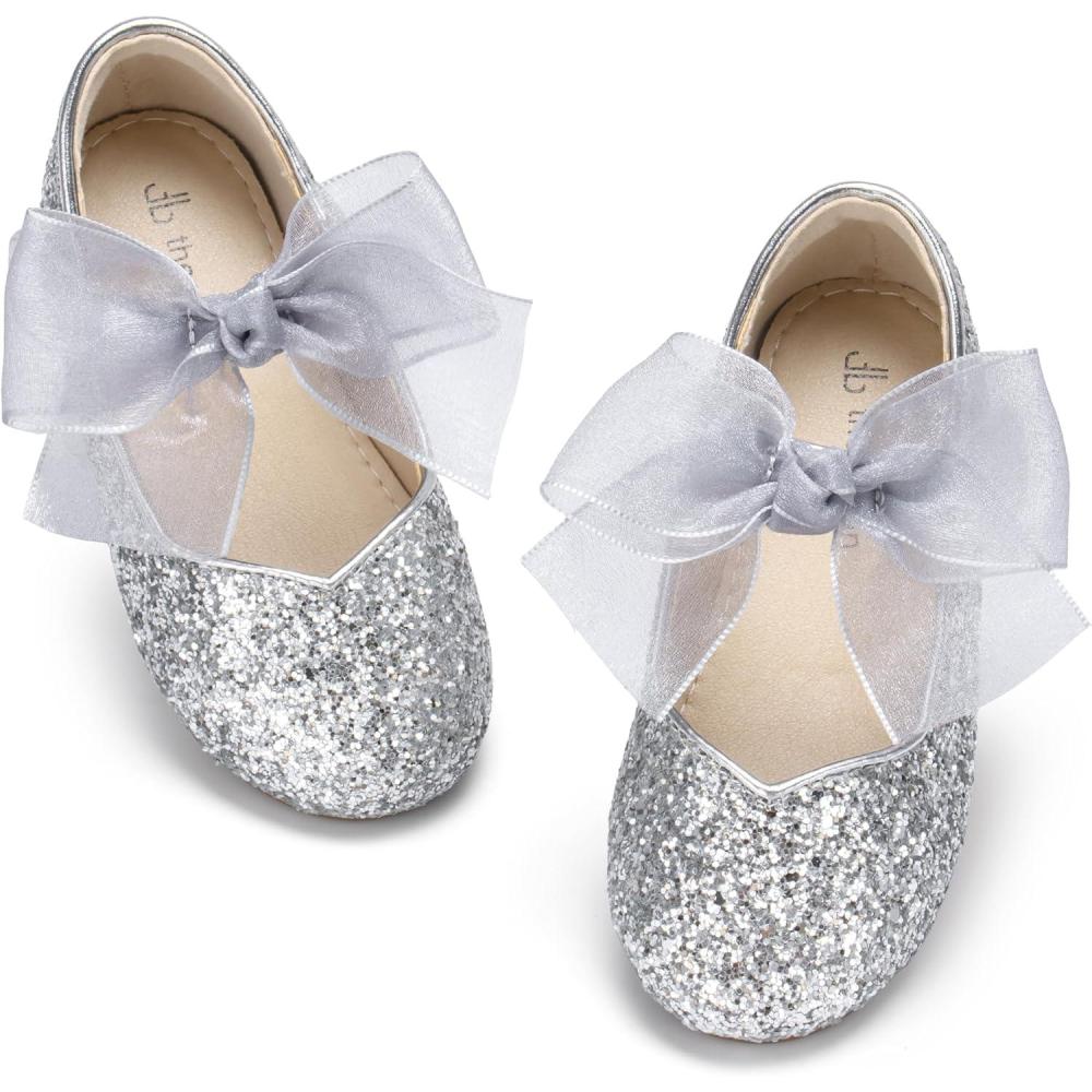 image:imageTHEE BRON Girls Glitter Mary Jane Flats Shimmery Princess Style Shoes for Toddler PartyAg264moonlight Frost Sivler
