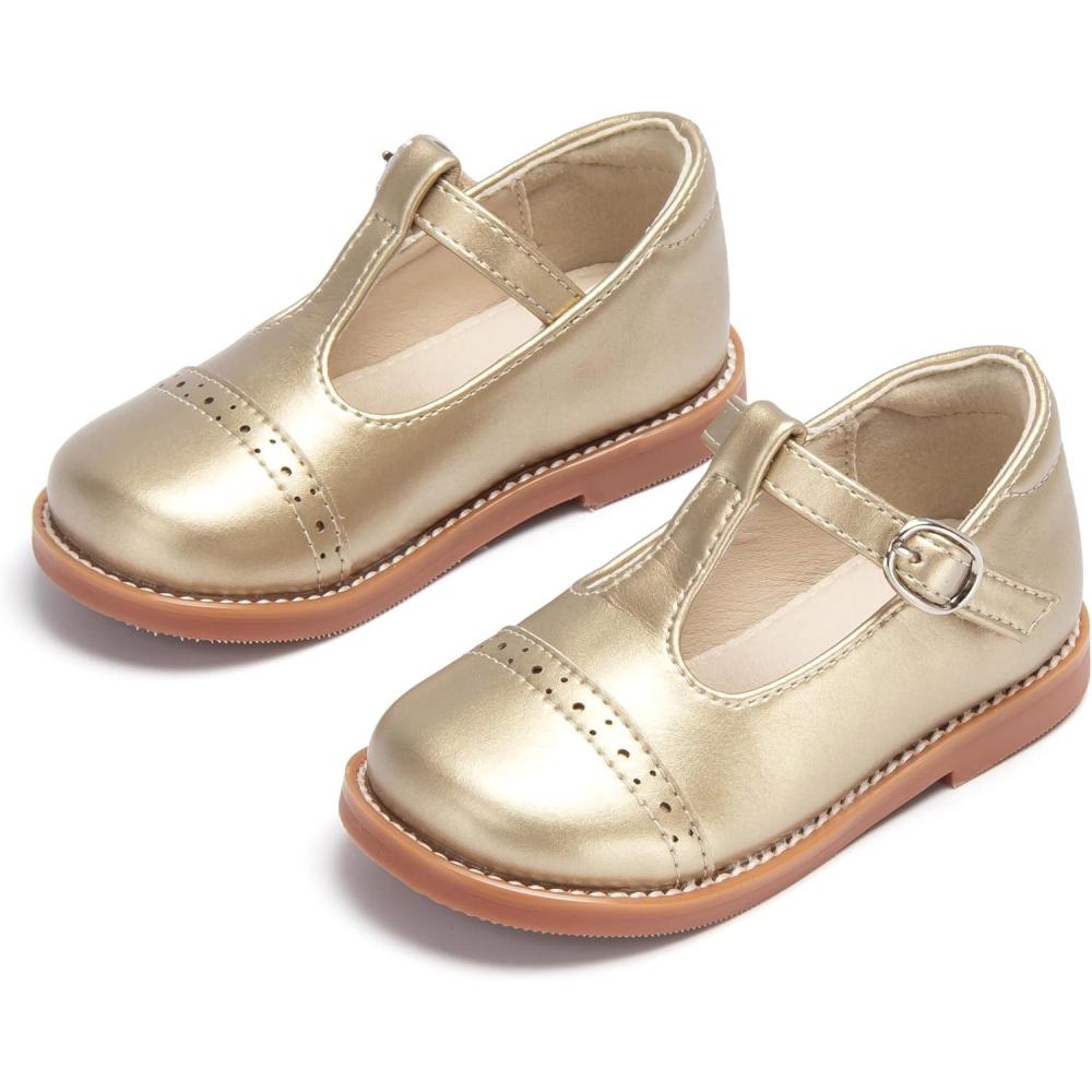 image:imageTHEE BRON Girls TStrap Mary Jane Oxfords Vintage Cutout Dress Shoes School PartyAx408moonlit Gold
