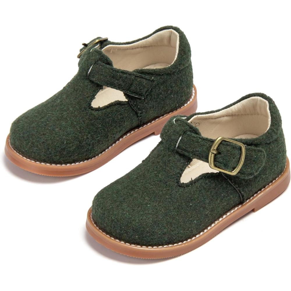image:imageTHEE BRON Girls TStrap Mary Jane Oxfords Vintage Cutout Dress Shoes School PartyAx414forest Felt Green