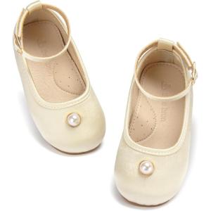 THEE BRON Girls Glitter Mary Jane Flats Shimmery Princess Style Shoes for Toddler Party(Af334-silky Champagne)