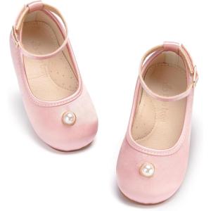 THEE BRON Girls Glitter Mary Jane Flats Shimmery Princess Style Shoes for Toddler Party(Af334-velvet Ballet Pink)