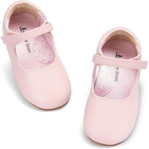 THEE BRON Girls Glitter Mary Jane Flats Shimmery Princess Style Shoes for Toddler Party(Af434-blush Pink)