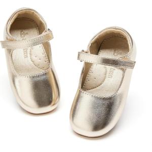 THEE BRON Girls Glitter Mary Jane Flats Shimmery Princess Style Shoes for Toddler Party(Af434-moonlit Gold)