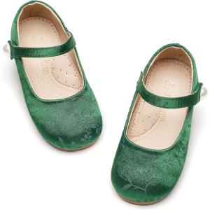 THEE BRON Girls Glitter Mary Jane Flats Shimmery Princess Style Shoes for Toddler Party(Af460-emerald Green)