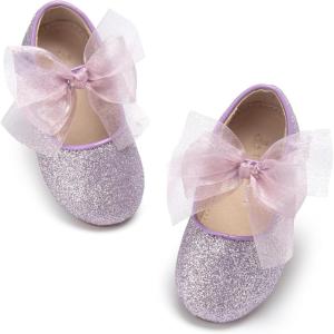 THEE BRON Girls Glitter Mary Jane Flats Shimmery Princess Style Shoes for Toddler Party(Af480-lavender Purple)