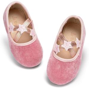 THEE BRON Girls Glitter Mary Jane Flats Shimmery Princess Style Shoes for Toddler Party(Af506-velvet Rose)