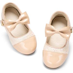 THEE BRON Girls Glitter Mary Jane Flats Shimmery Princess Style Shoes for Toddler Party(Af552-toasted Beige)