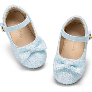 THEE BRON Girls Glitter Mary Jane Flats Shimmery Princess Style Shoes for Toddler Party(Af562-sparkling Blue)