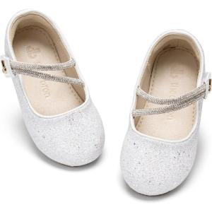 THEE BRON Girls Glitter Mary Jane Flats Shimmery Princess Style Shoes for Toddler Party(Af564-crystal White)