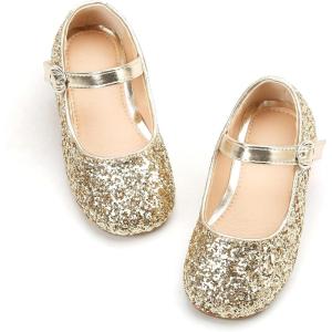 THEE BRON Girls Glitter Mary Jane Flats Shimmery Princess Style Shoes for Toddler Party(Ag213-starlight Gold)