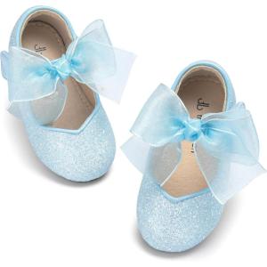 THEE BRON Girls Glitter Mary Jane Flats Shimmery Princess Style Shoes for Toddler Party(Ag264-crystal Blue)