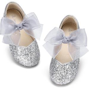 THEE BRON Girls Glitter Mary Jane Flats Shimmery Princess Style Shoes for Toddler Party(Ag264-moonlight Frost Sivler)