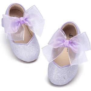 THEE BRON Girls Glitter Mary Jane Flats Shimmery Princess Style Shoes for Toddler Party(Ag264-stardust Lilac Purple)