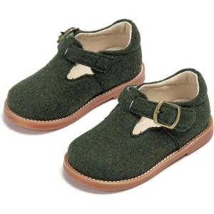 THEE BRON Girls T-Strap Mary Jane Oxfords Vintage Cutout Dress Shoes School Party(Ax414-forest Felt Green)