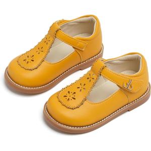 THEE BRON Girls T-Strap Mary Jane Oxfords Vintage Cutout Dress Shoes School Party(Ax502-butterlight Yellow)