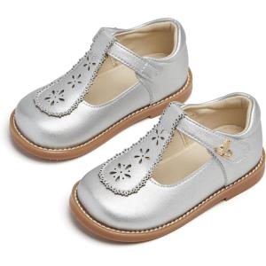 THEE BRON Girls T-Strap Mary Jane Oxfords Vintage Cutout Dress Shoes School Party(Ax502-moonlit Silver)