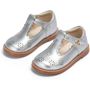 THEE BRON Girls T-Strap Mary Jane Oxfords Vintage Cutout Dress Shoes School Party(Ax504-moonlit Silver)